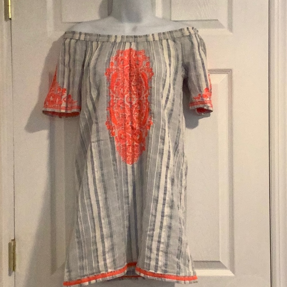 BLUE ISLAND 100% Cotton Off The Shoulder Coastal Swimsuit Beach Cover Up Dress S